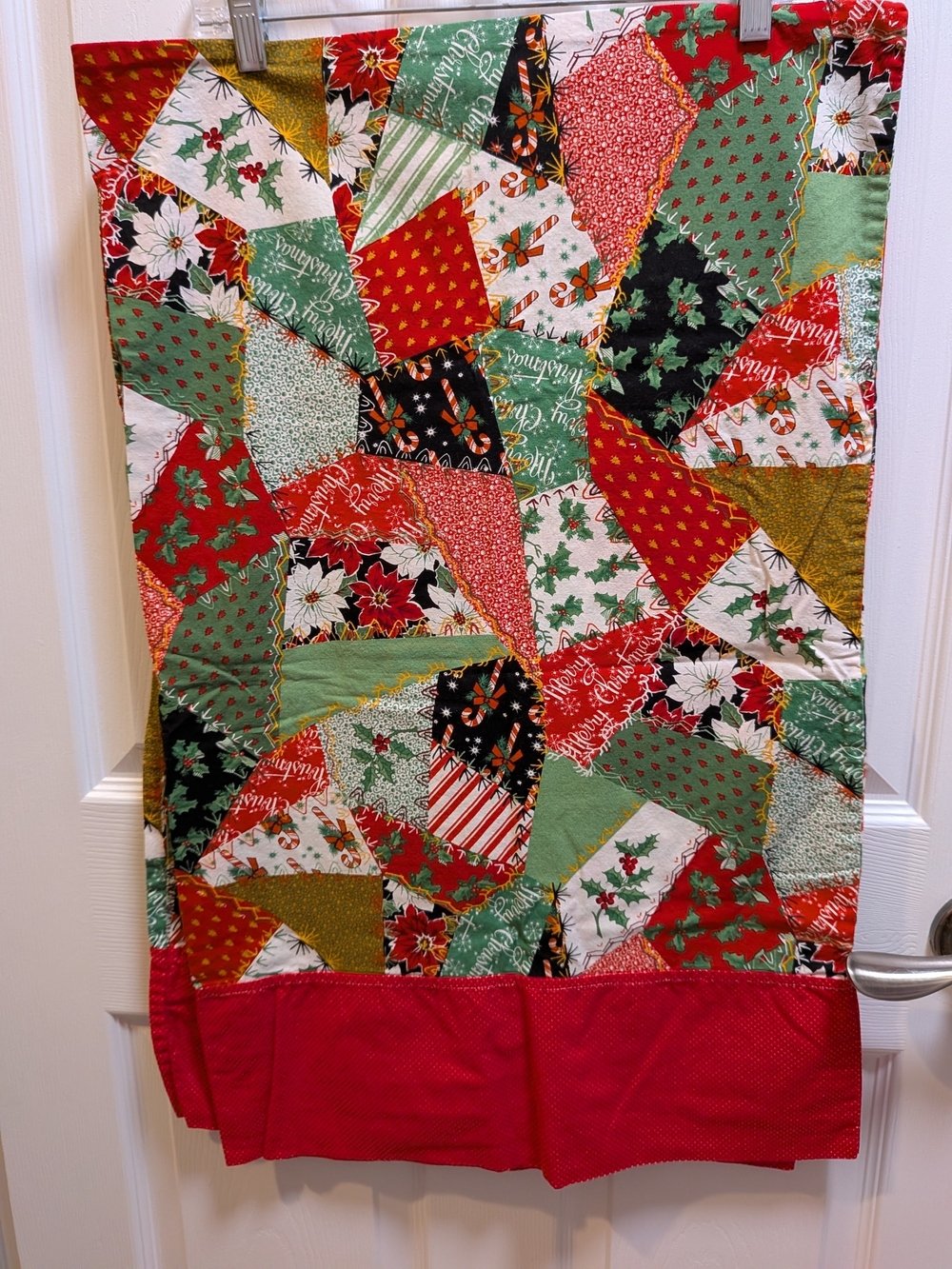 Festive Red and Green Patchwork Holiday Pillowcases Set Of 2 Handmade!